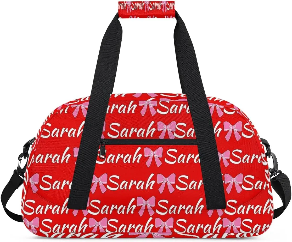 Custom Cheer Bag Girl Sport Duffel Bag, Personalized Cheerleaders Gym Bag, Customized Travel Duffle Bag with Name, Overnight Weekender Bags, Coral Red A, Cheerleading Gifts