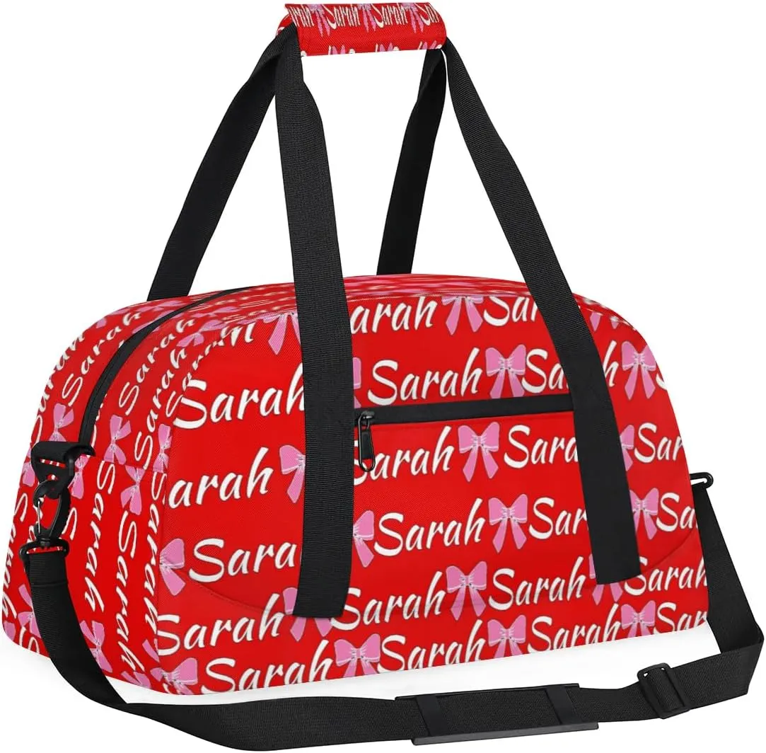 Custom Cheer Bag Girl Sport Duffel Bag, Personalized Cheerleaders Gym Bag, Customized Travel Duffle Bag with Name, Overnight Weekender Bags, Coral Red A, Cheerleading Gifts