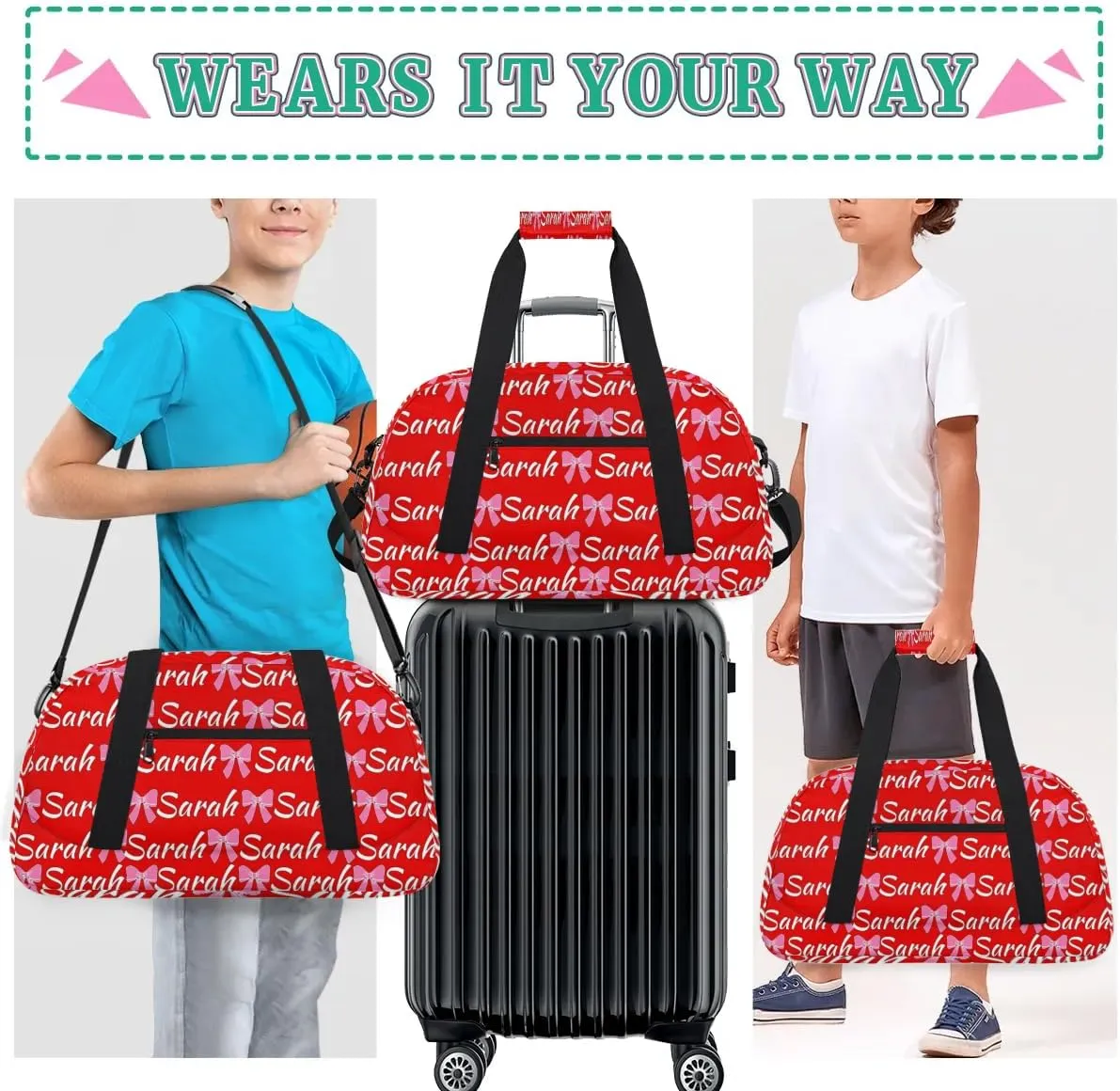 Custom Cheer Bag Girl Sport Duffel Bag, Personalized Cheerleaders Gym Bag, Customized Travel Duffle Bag with Name, Overnight Weekender Bags, Coral Red A, Cheerleading Gifts