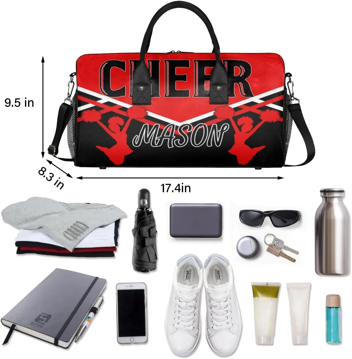 Custom Cheer Bags for Cheerleaders, Personalized Name Sport Gym Duffel Bags, Custom Travel Overnight Weekender Bag Personalized Cheerleading Gifts, Coral Red A