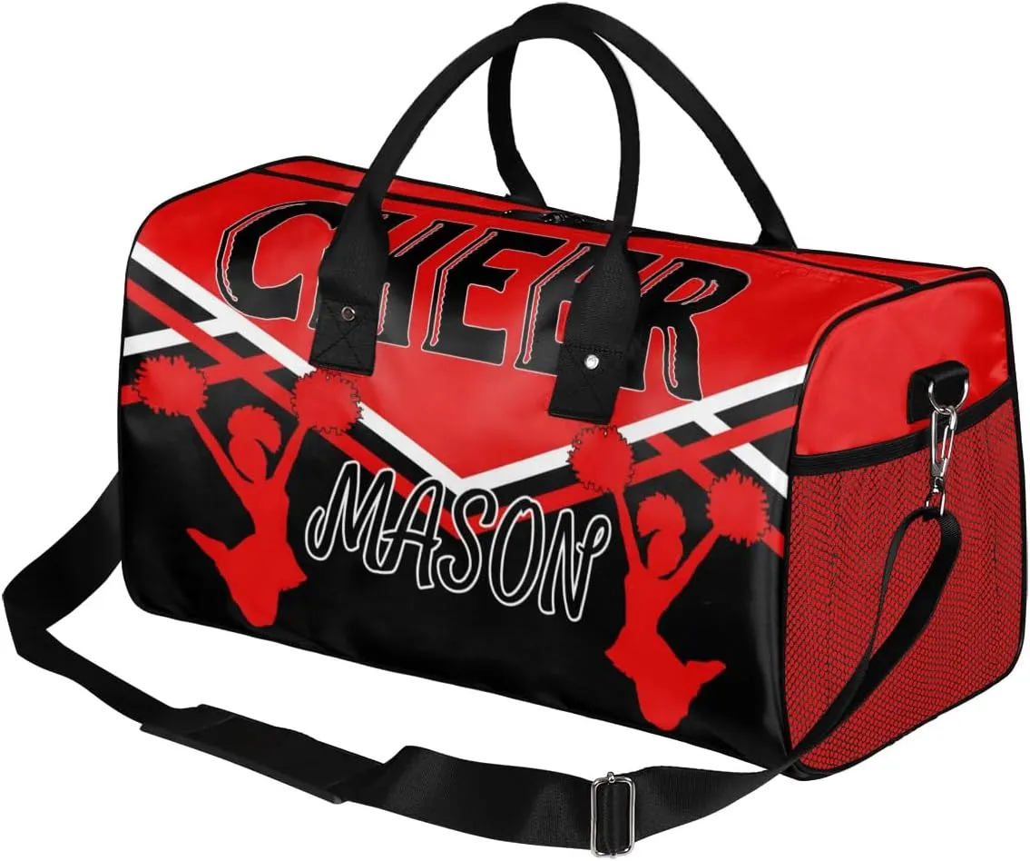 Custom Cheer Bags for Cheerleaders, Personalized Name Sport Gym Duffel Bags, Custom Travel Overnight Weekender Bag Personalized Cheerleading Gifts, Coral Red A