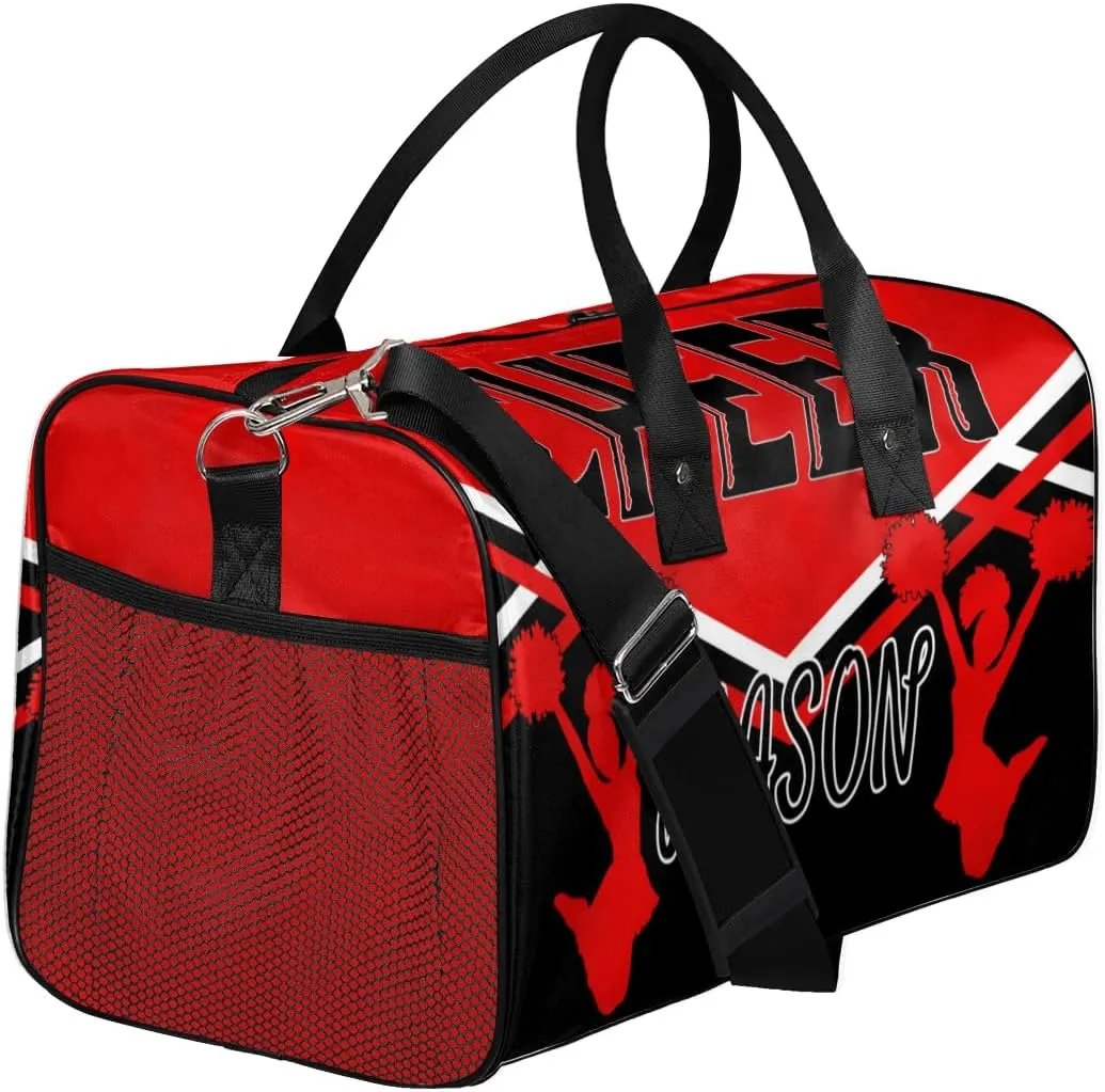 Custom Cheer Bags for Cheerleaders, Personalized Name Sport Gym Duffel Bags, Custom Travel Overnight Weekender Bag Personalized Cheerleading Gifts, Coral Red A