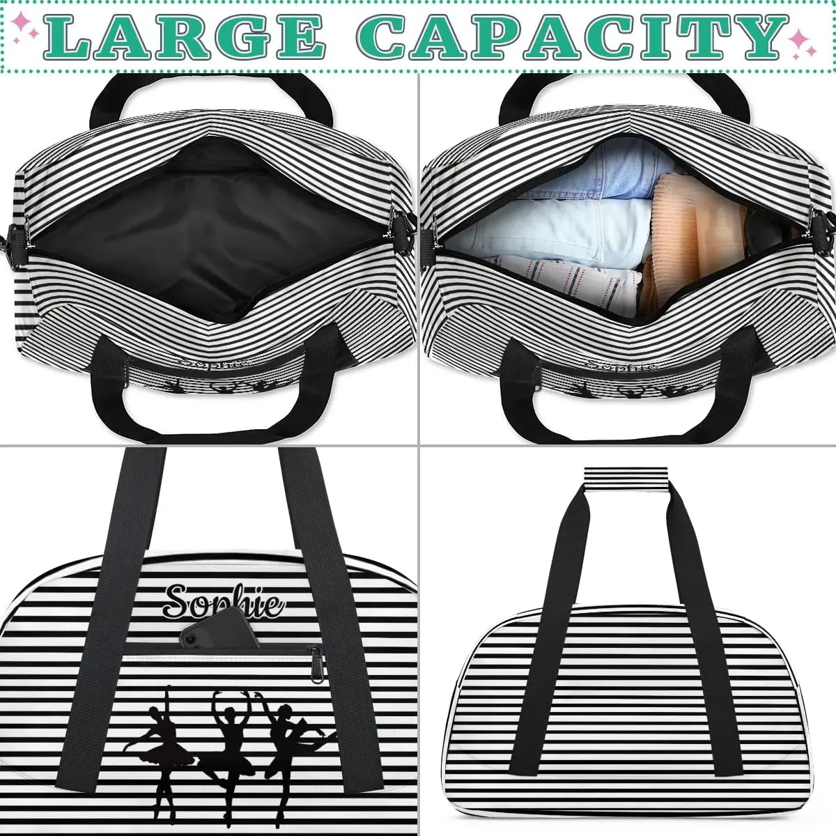 Custom Dance Gym Bags Ballet Personalized Name Sport Overnight Duffel Bags for Girls Weekender Travel Bag Carry On Training Bag, Stripe Abstract Geometric