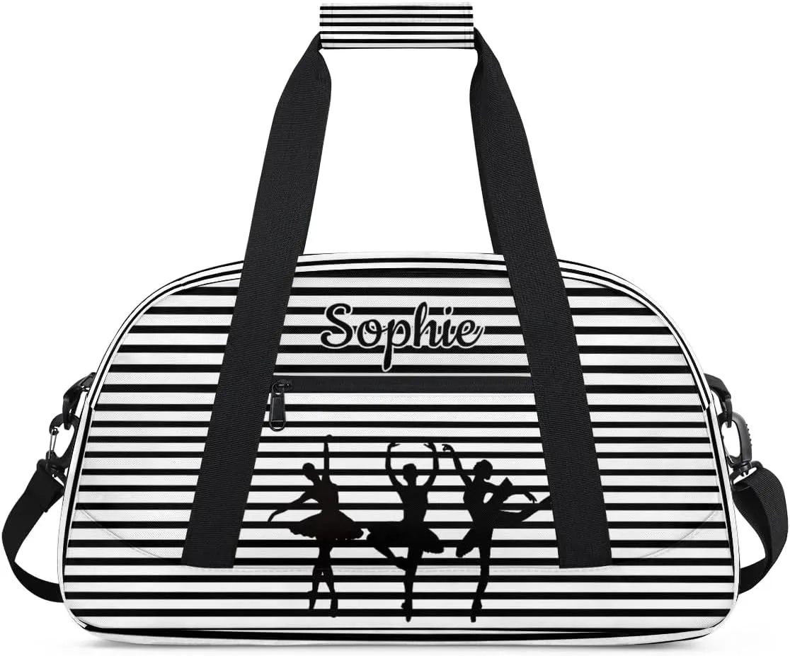 Custom Dance Gym Bags Ballet Personalized Name Sport Overnight Duffel Bags for Girls Weekender Travel Bag Carry On Training Bag, Stripe Abstract Geometric