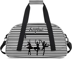 Custom Dance Gym Bags Ballet Personalized Name Sport Overnight Duffel Bags for Girls Weekender Travel Bag Carry On Training Bag, Stripe Abstract Geometric