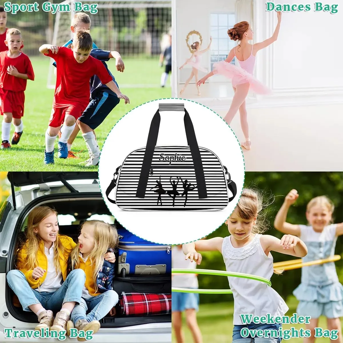 Custom Dance Gym Bags Ballet Personalized Name Sport Overnight Duffel Bags for Girls Weekender Travel Bag Carry On Training Bag, Stripe Abstract Geometric