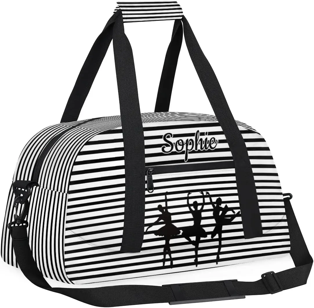 Custom Dance Gym Bags Ballet Personalized Name Sport Overnight Duffel Bags for Girls Weekender Travel Bag Carry On Training Bag, Stripe Abstract Geometric