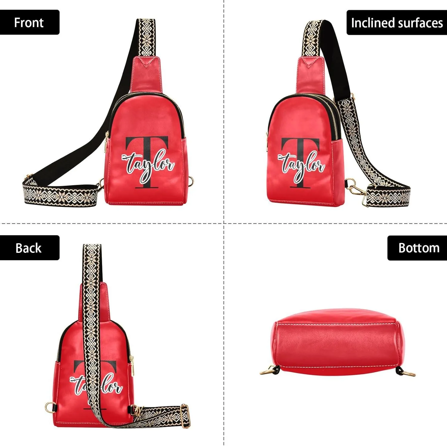 Custom Red Sling Bag for Women Personalized Leather Crossbody Bags Sling Bag Crossbody Purse Cell Phone Purse with Adjustable Strap for Women