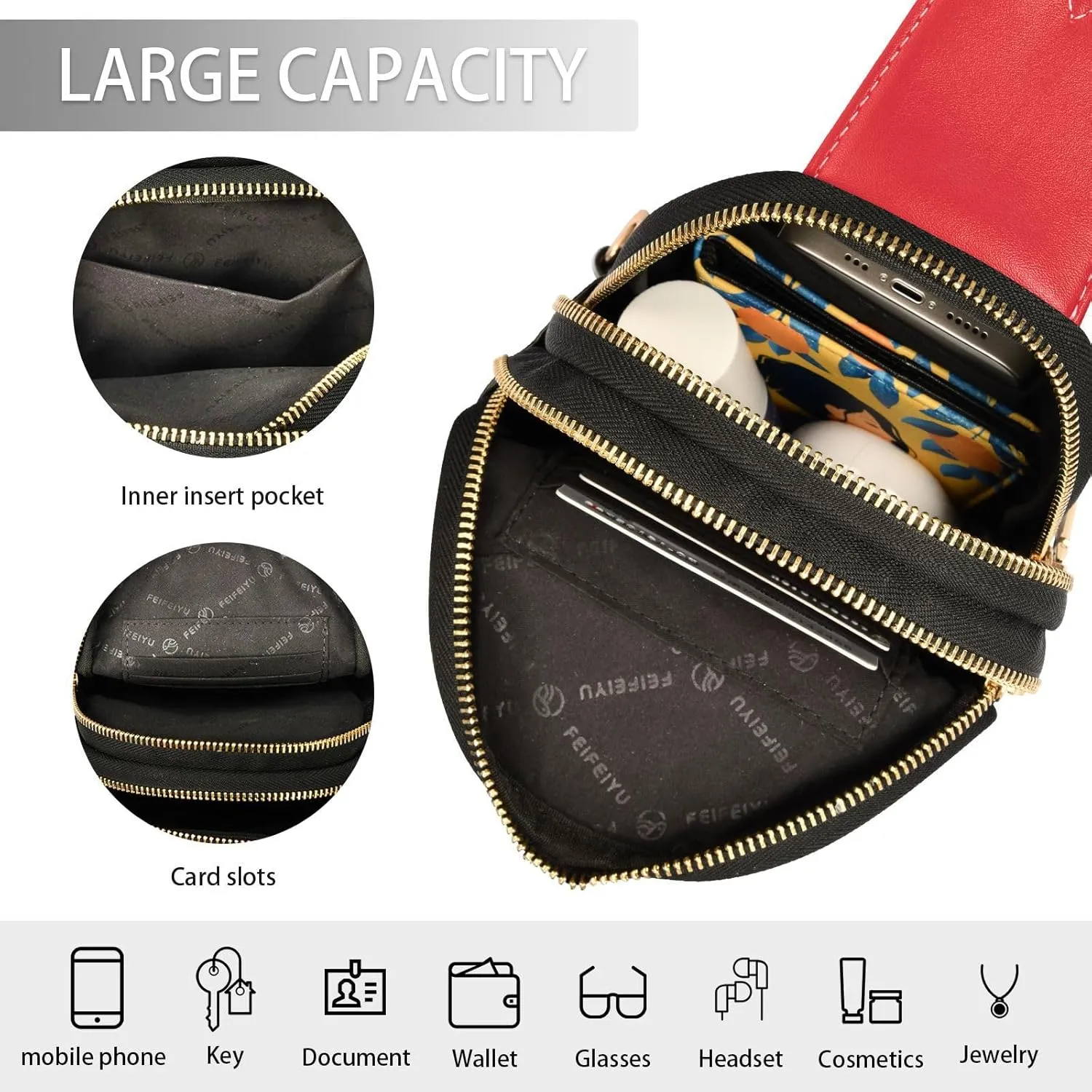 Custom Red Sling Bag for Women Personalized Leather Crossbody Bags Sling Bag Crossbody Purse Cell Phone Purse with Adjustable Strap for Women