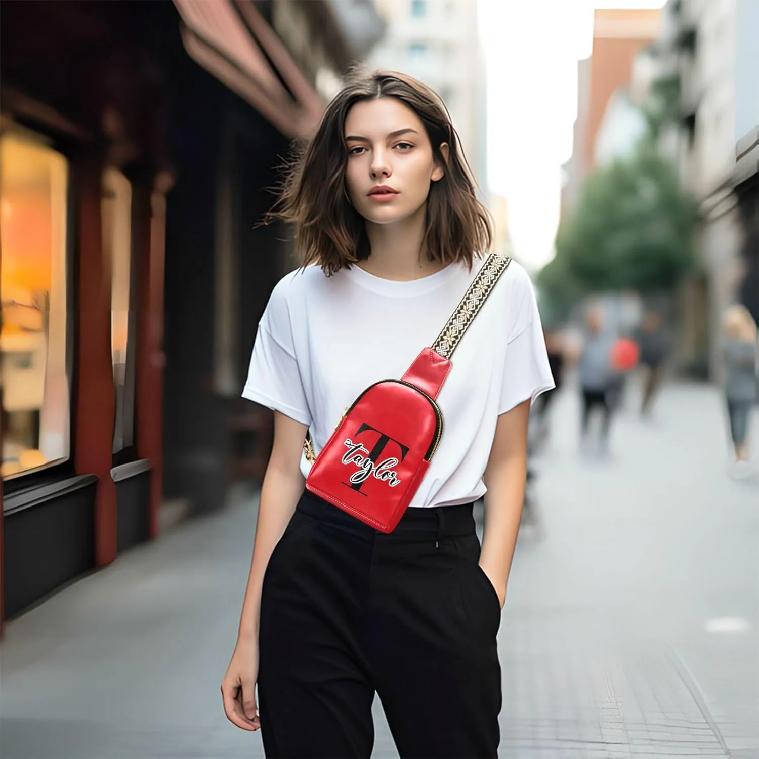 Custom Red Sling Bag for Women Personalized Leather Crossbody Bags Sling Bag Crossbody Purse Cell Phone Purse with Adjustable Strap for Women