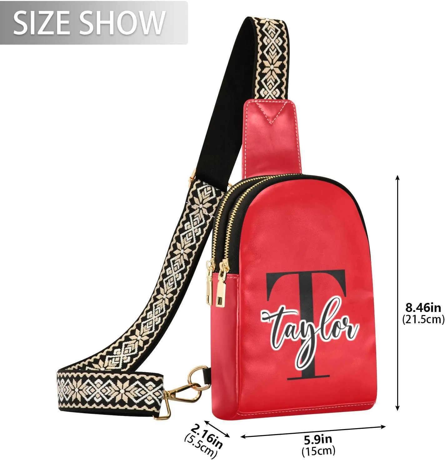 Custom Red Sling Bag for Women Personalized Leather Crossbody Bags Sling Bag Crossbody Purse Cell Phone Purse with Adjustable Strap for Women