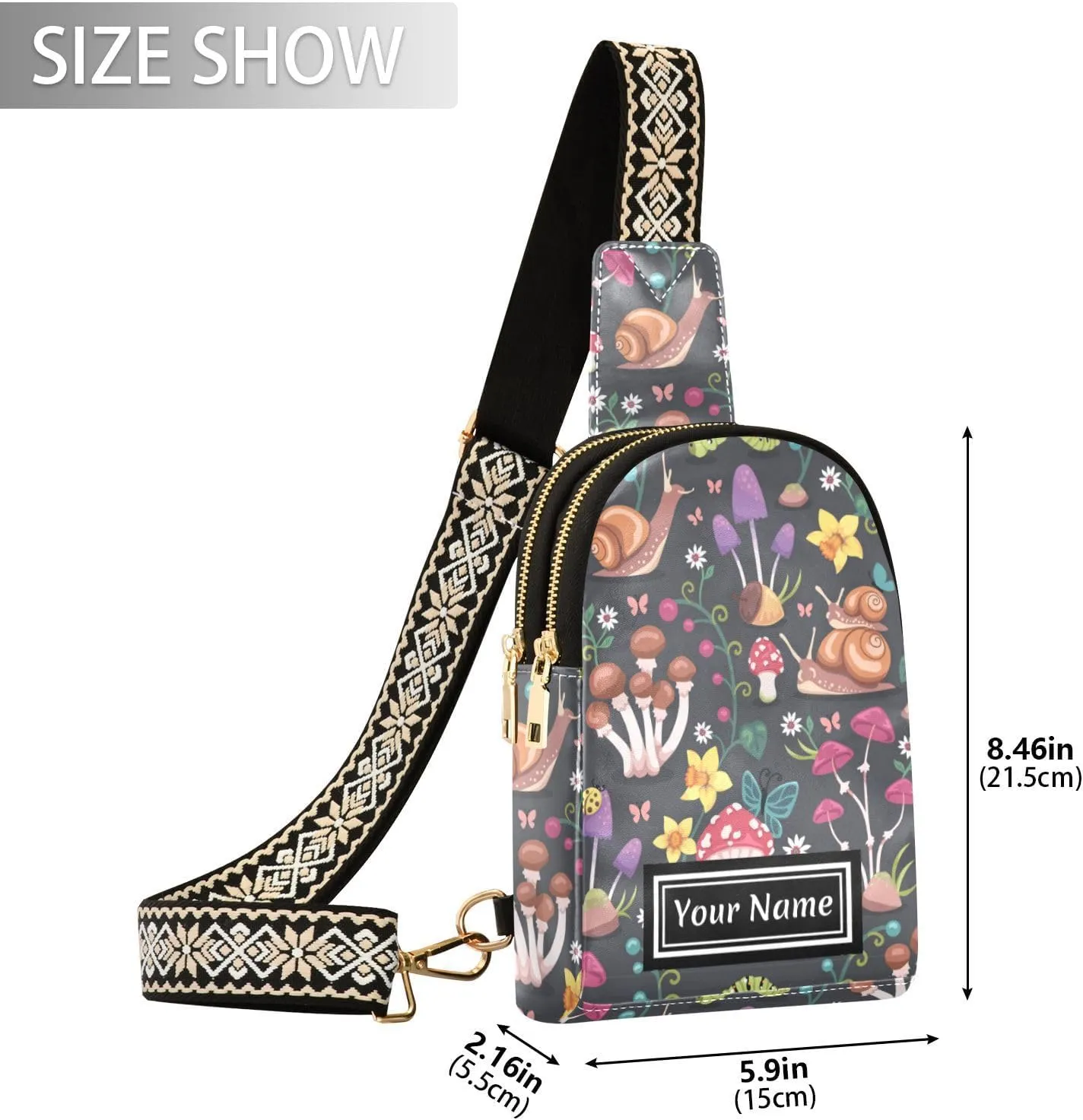 Custom Sling Bag for Women Mushrooms Snails Personalized Leather Crossbody Shoulder Bags Casual Backpack Chest Bag Hiking Daypack