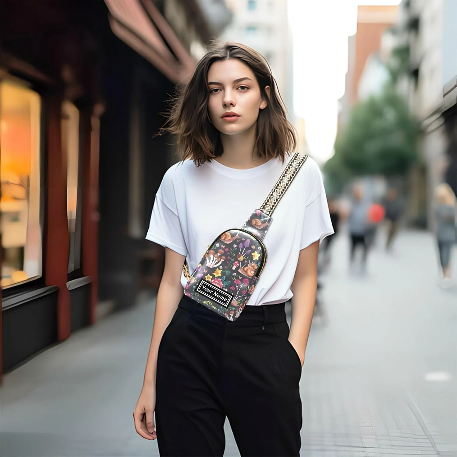 Custom Sling Bag for Women Mushrooms Snails Personalized Leather Crossbody Shoulder Bags Casual Backpack Chest Bag Hiking Daypack
