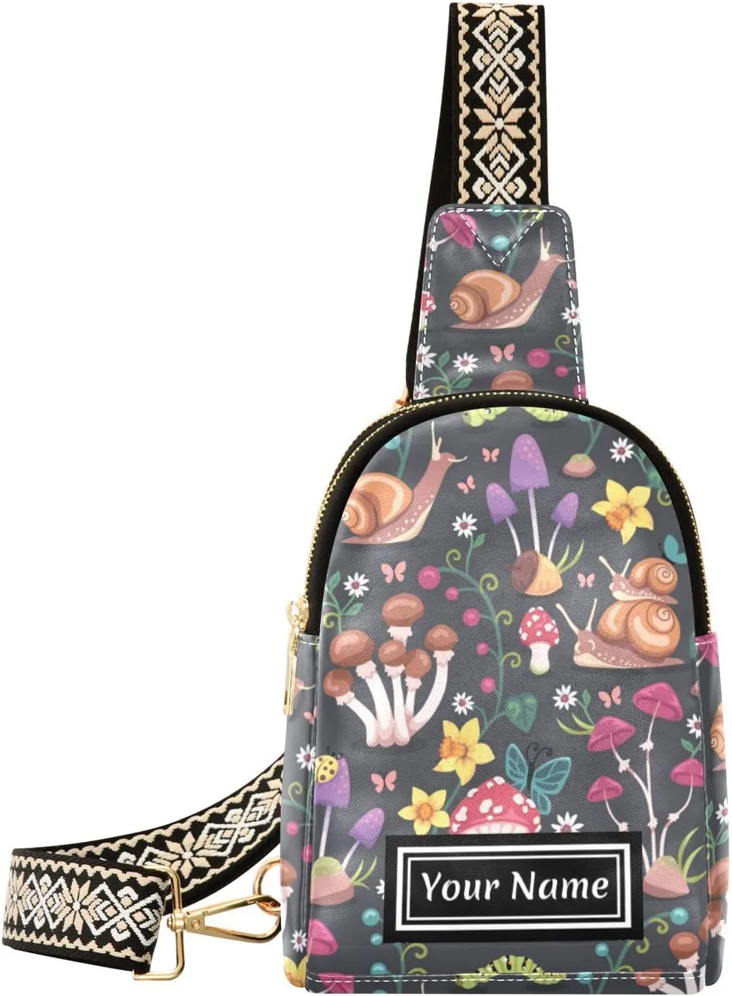 Custom Sling Bag for Women Mushrooms Snails Personalized Leather Crossbody Shoulder Bags Casual Backpack Chest Bag Hiking Daypack