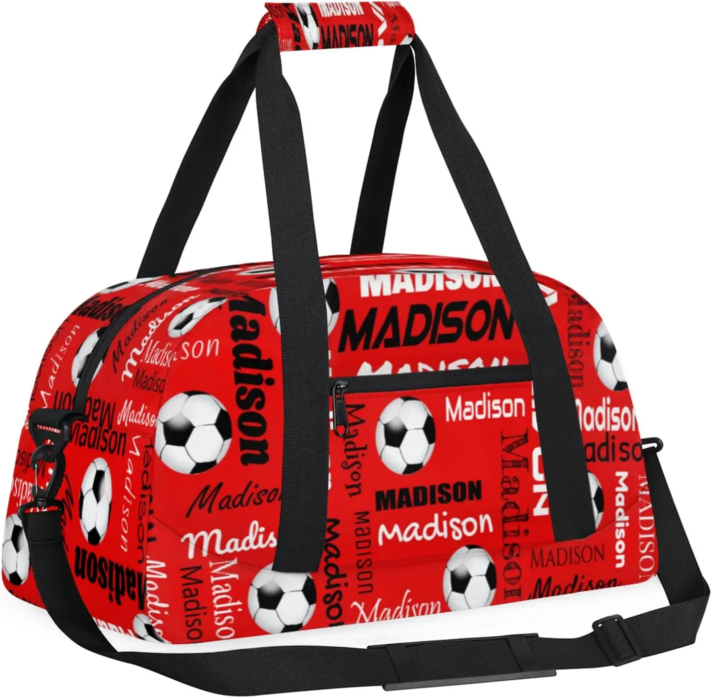 Custom Soccer Gym Bag Duffel Bag for Women Men, Personalized Name Travel Sport Bags Customized Footballs Bag, Coral Red A