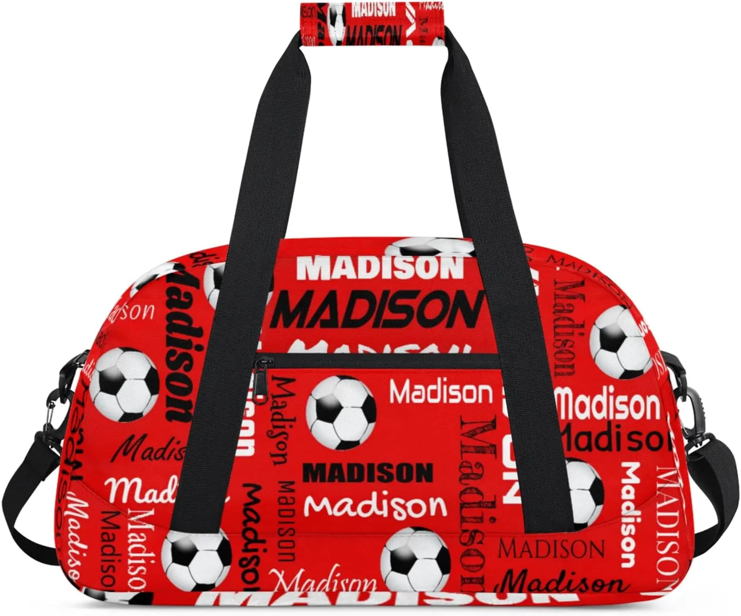 Custom Soccer Gym Bag Duffel Bag for Women Men, Personalized Name Travel Sport Bags Customized Footballs Bag, Coral Red A