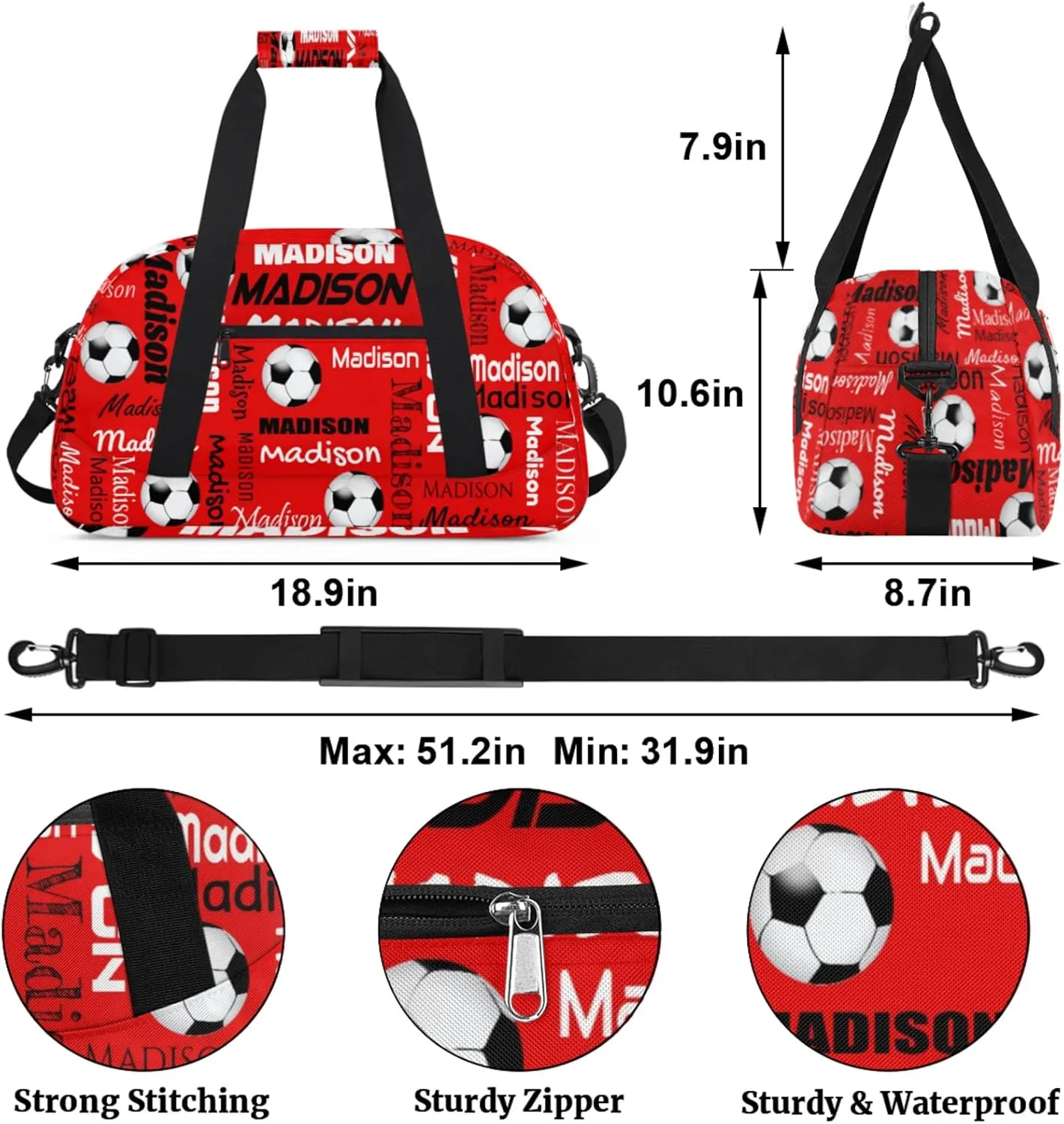 Custom Soccer Gym Bag Duffel Bag for Women Men, Personalized Name Travel Sport Bags Customized Footballs Bag, Coral Red A