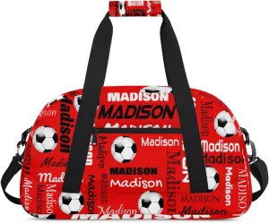 Custom Soccer Gym Bag Duffel Bag for Women Men, Personalized Name Travel Sport Bags Customized Footballs Bag, Coral Red A