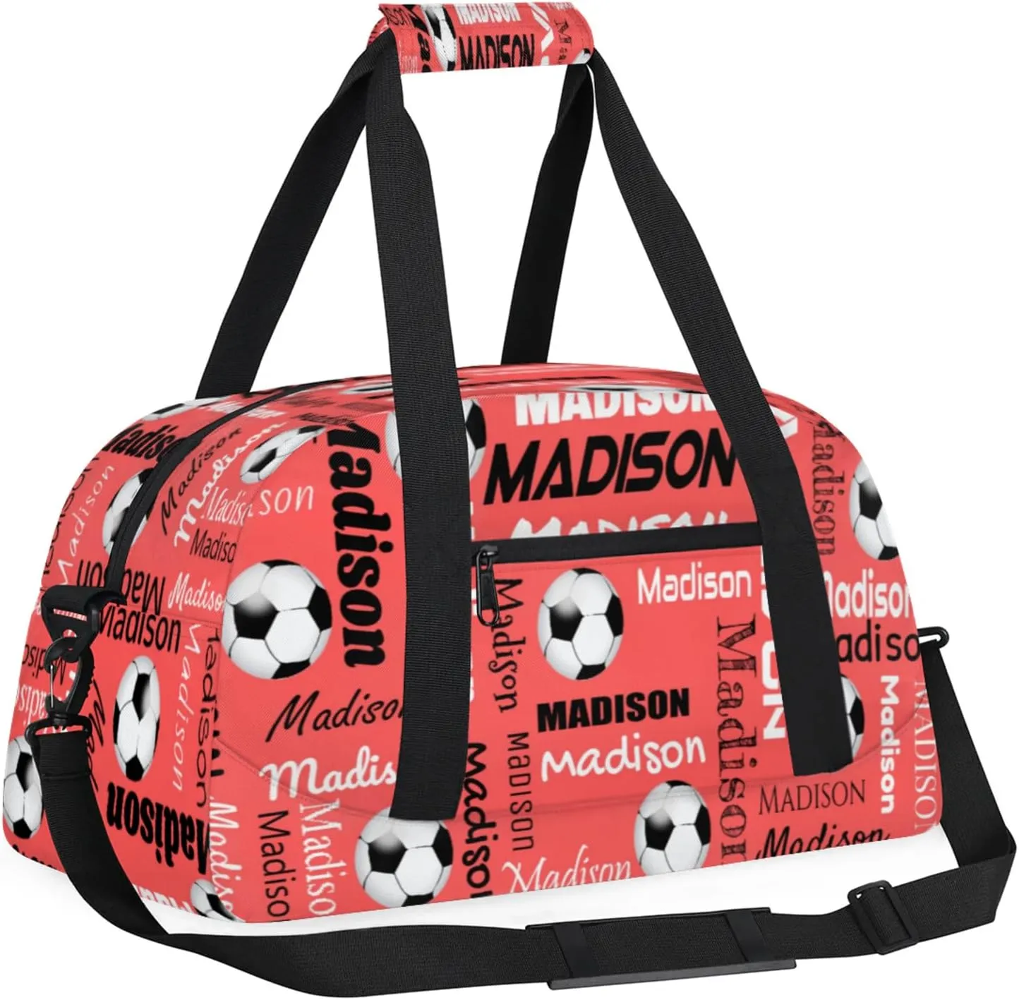 Custom Soccer Gym Bag Duffel Bag for Women Men, Personalized Name Travel Sport Bags Customized Footballs Bag, Coral Red
