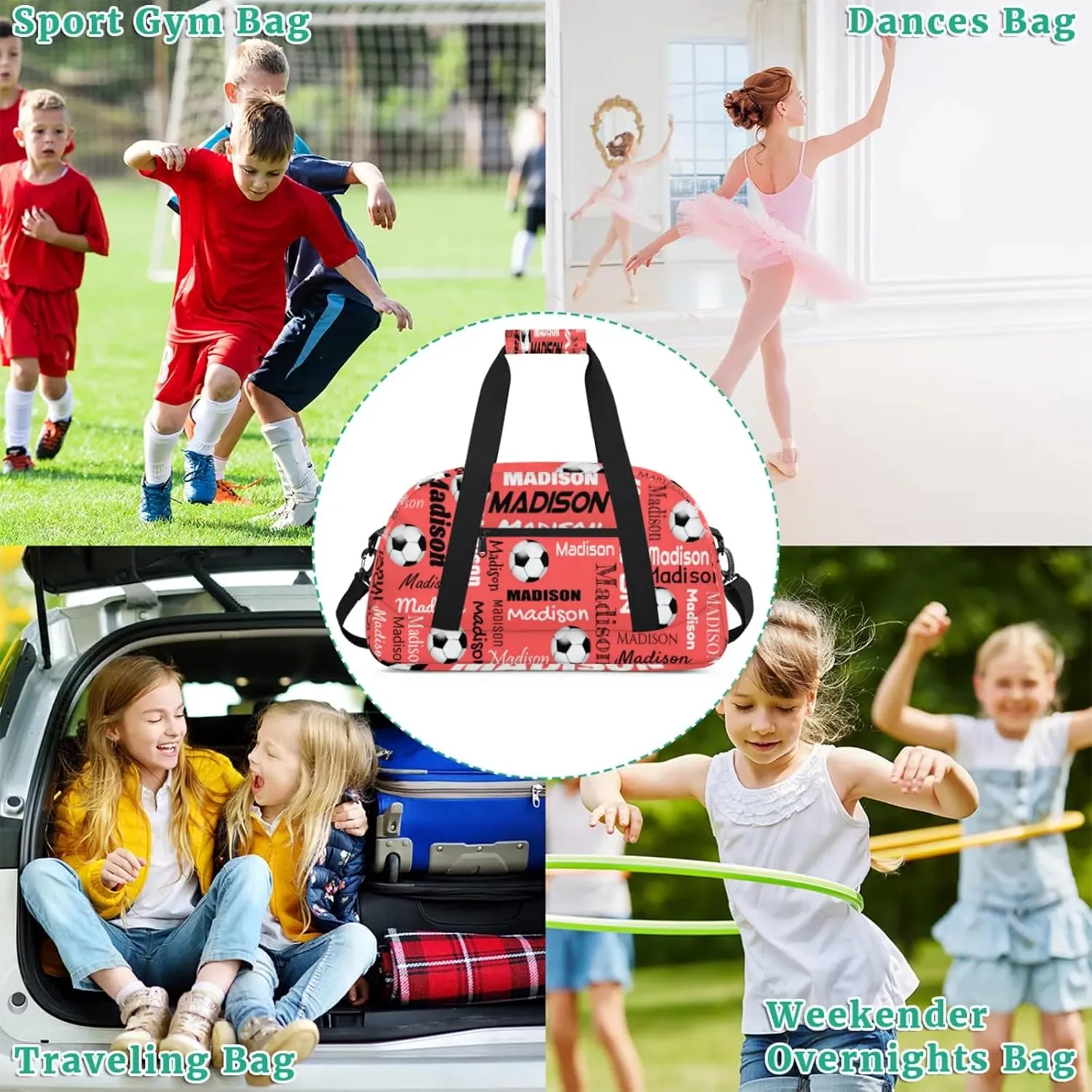 Custom Soccer Gym Bag Duffel Bag for Women Men, Personalized Name Travel Sport Bags Customized Footballs Bag, Coral Red