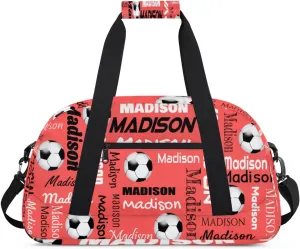 Custom Soccer Gym Bag Duffel Bag for Women Men, Personalized Name Travel Sport Bags Customized Footballs Bag, Coral Red
