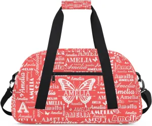 Custom Sports Duffel Bags with Name, Butterfly Personalized Gym Bag Customized Travel Duffle Bag Overnight Carry-On Bag Weekender Bags, Coral Red