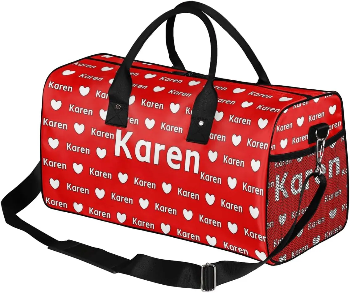 Custom Travel Duffel Bag Personalized Duffle Bag with Name, Gym Bag for Women Men Sports Tote Bags for Dance Gym Weekender Overnight Bag, Coral Red A