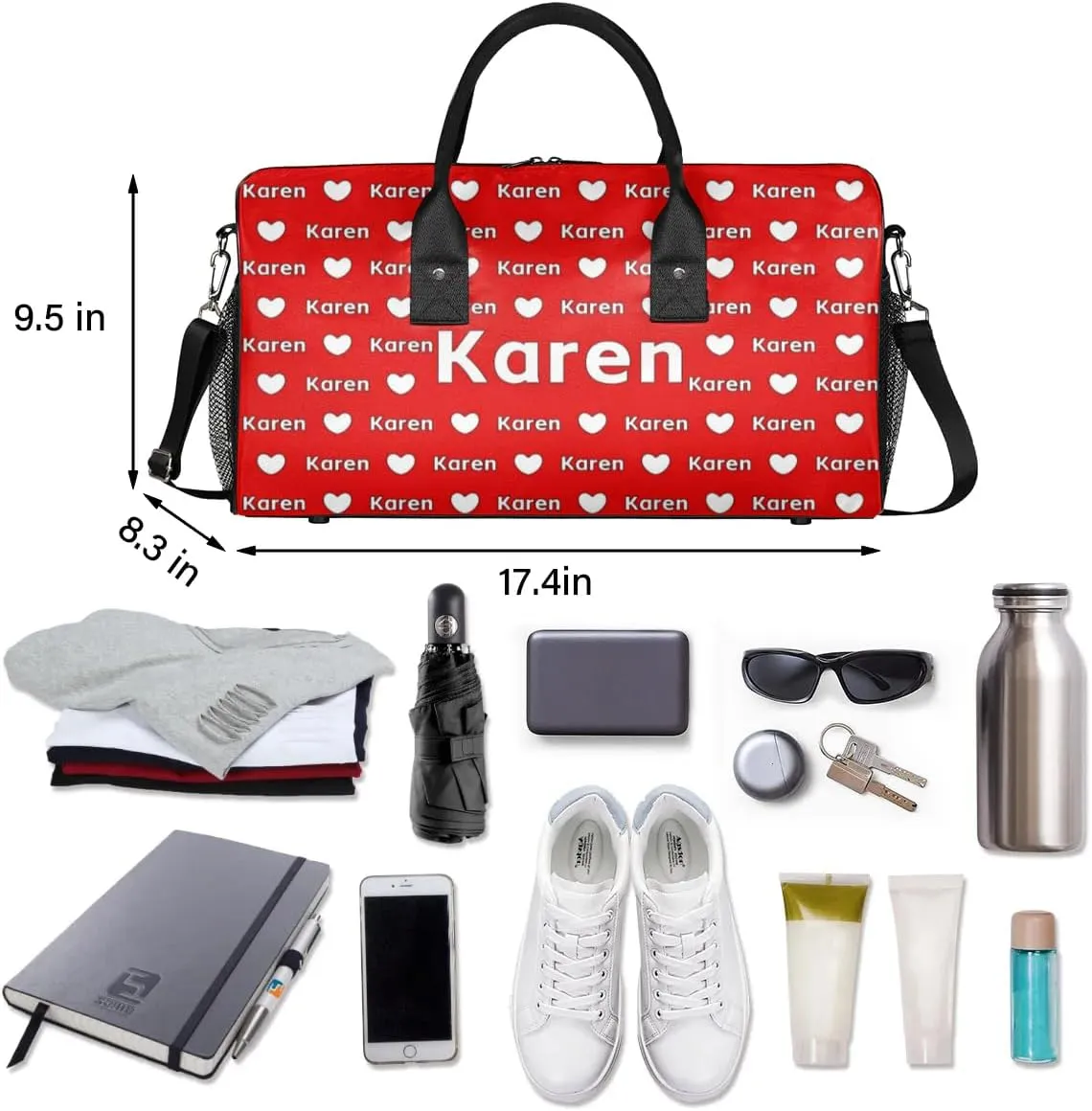 Custom Travel Duffel Bag Personalized Duffle Bag with Name, Gym Bag for Women Men Sports Tote Bags for Dance Gym Weekender Overnight Bag, Coral Red A