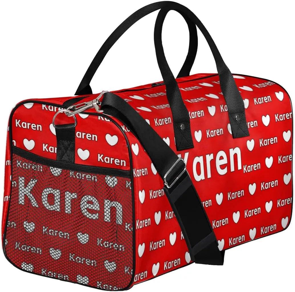 Custom Travel Duffel Bag Personalized Duffle Bag with Name, Gym Bag for Women Men Sports Tote Bags for Dance Gym Weekender Overnight Bag, Coral Red A