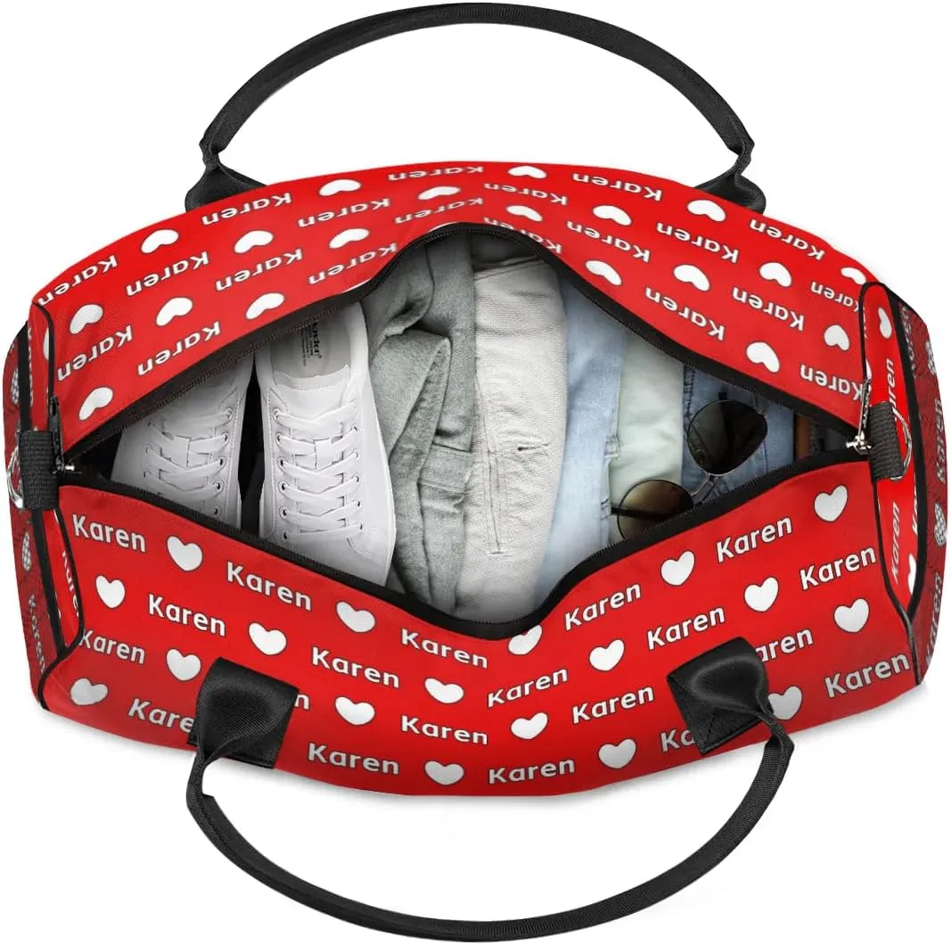Custom Travel Duffel Bag Personalized Duffle Bag with Name, Gym Bag for Women Men Sports Tote Bags for Dance Gym Weekender Overnight Bag, Coral Red A