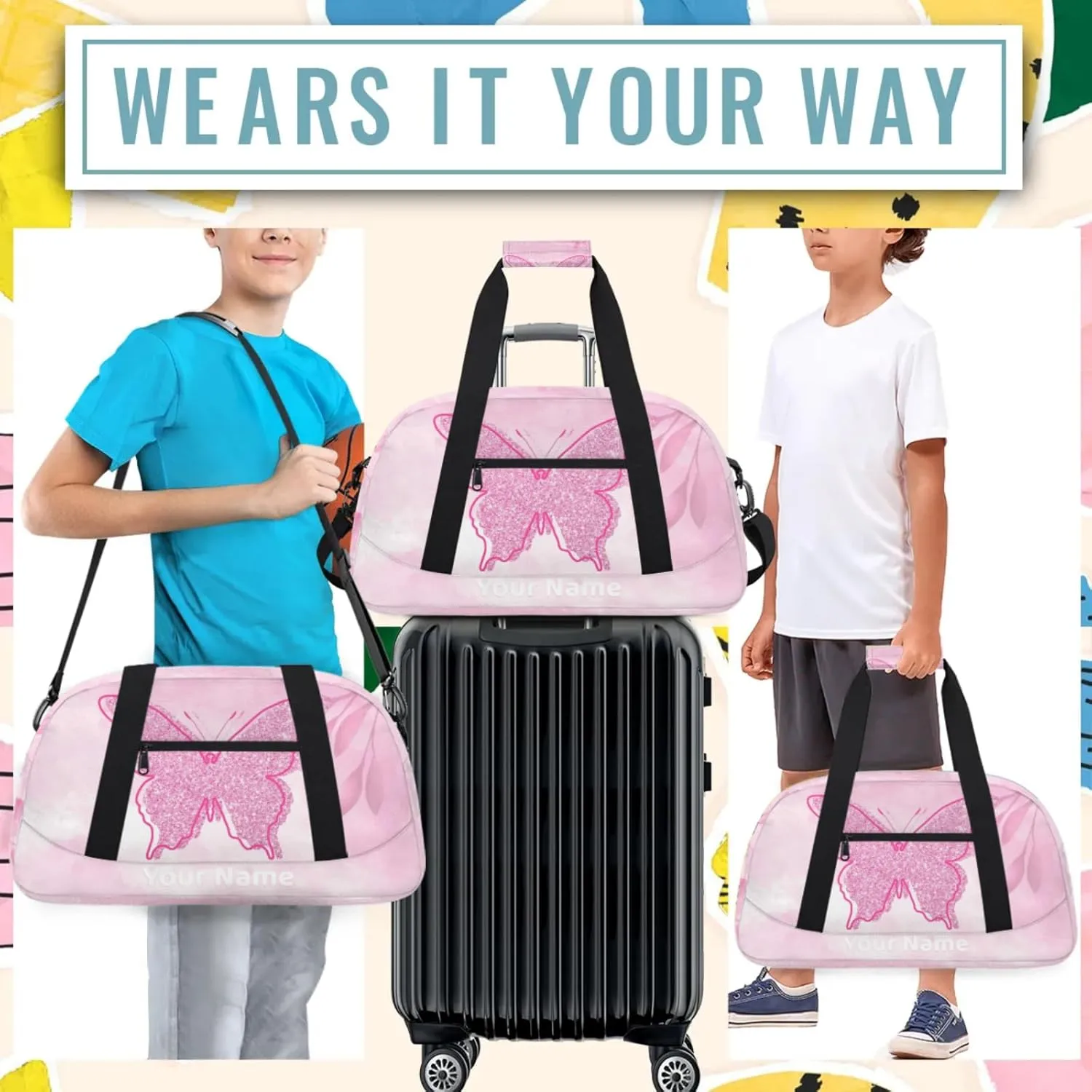 Custom Travel Gym Duffel Bag for Women Men Personalized Weekender Bag Carry On Tote Overnight Bag for Dance Sport Coral Pinks
