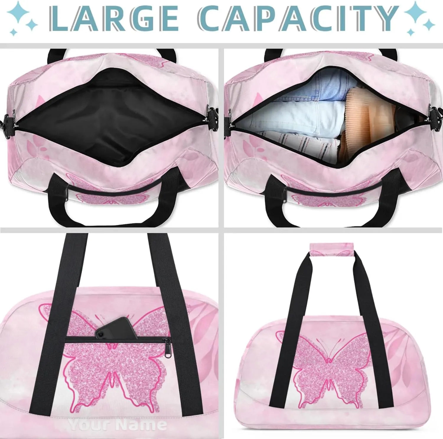 Custom Travel Gym Duffel Bag for Women Men Personalized Weekender Bag Carry On Tote Overnight Bag for Dance Sport Coral Pinks