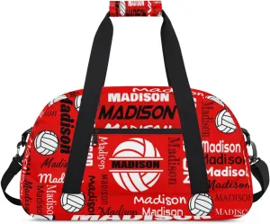 Custom Volleyball Gym Bag Duffel Bag for Women Men, Personalized Name Sport Bag Customized Overnight Bags Travel Weekender Bag, Coral Red A