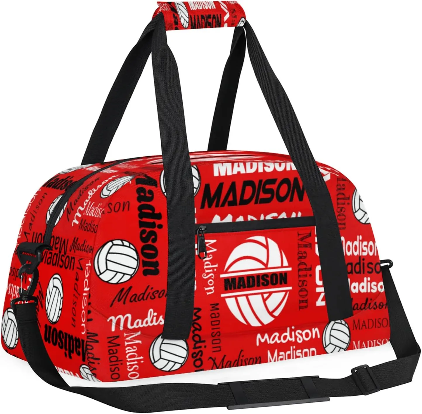 Custom Volleyball Gym Bag Duffel Bag for Women Men, Personalized Name Sport Bag Customized Overnight Bags Travel Weekender Bag, Coral Red A