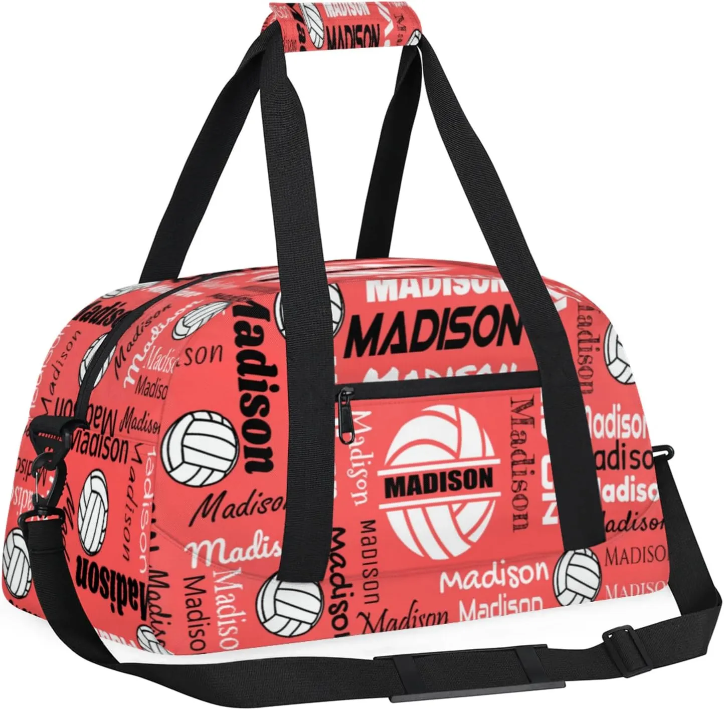 Custom Volleyball Gym Bag Duffel Bag for Women Men, Personalized Name Sport Bag Customized Overnight Bags Travel Weekender Bag, Coral Red