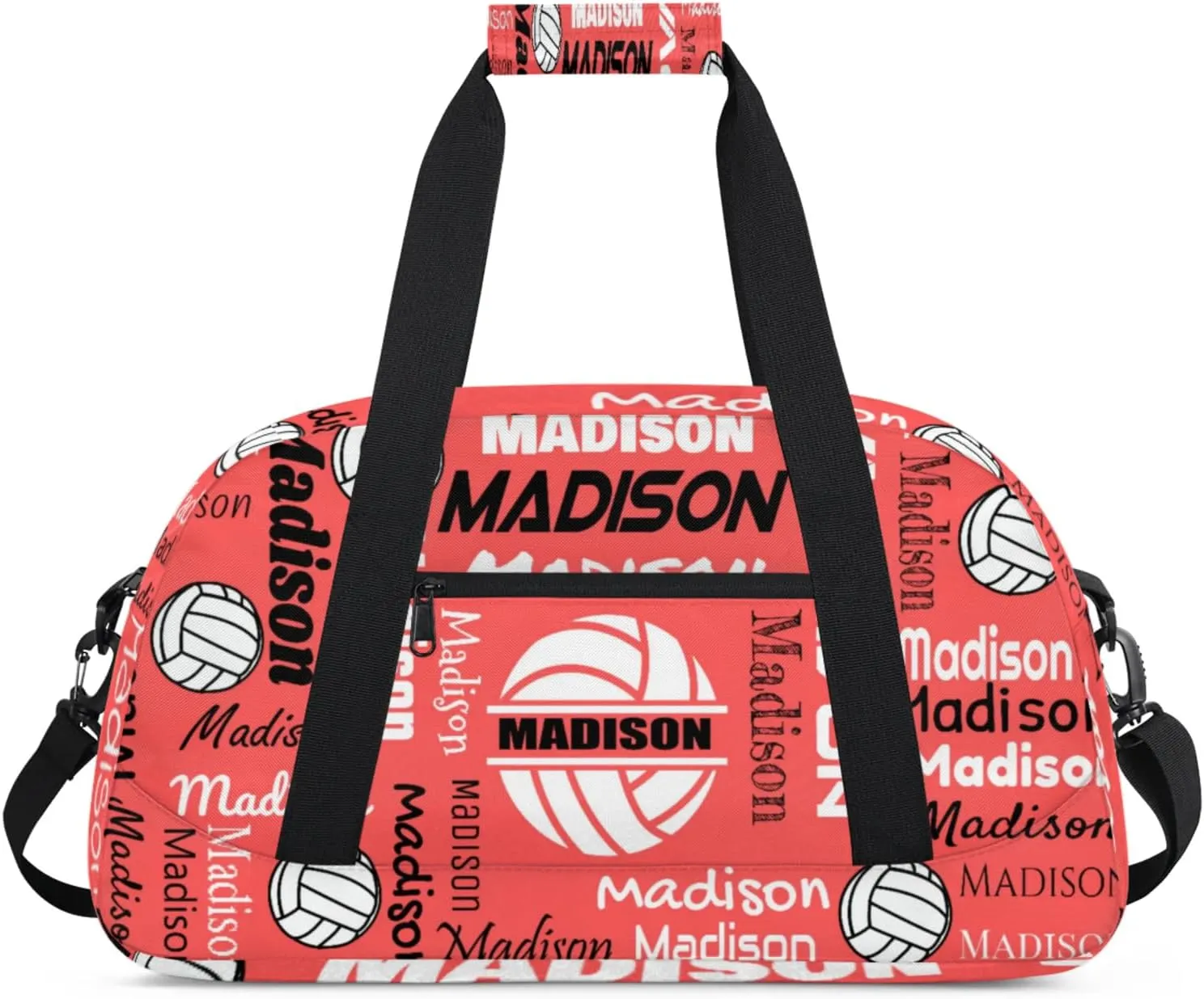 Custom Volleyball Gym Bag Duffel Bag for Women Men, Personalized Name Sport Bag Customized Overnight Bags Travel Weekender Bag, Coral Red