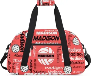 Custom Volleyball Gym Bag Duffel Bag for Women Men, Personalized Name Sport Bag Customized Overnight Bags Travel Weekender Bag, Coral Red