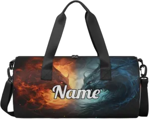 Cute Dance Bag Sport Duffel Gymnastics Sport Bags Custom Ballet Bag Overnight Weekender Bag Waterproof Pattern, Blue And Red Fiery Dragons