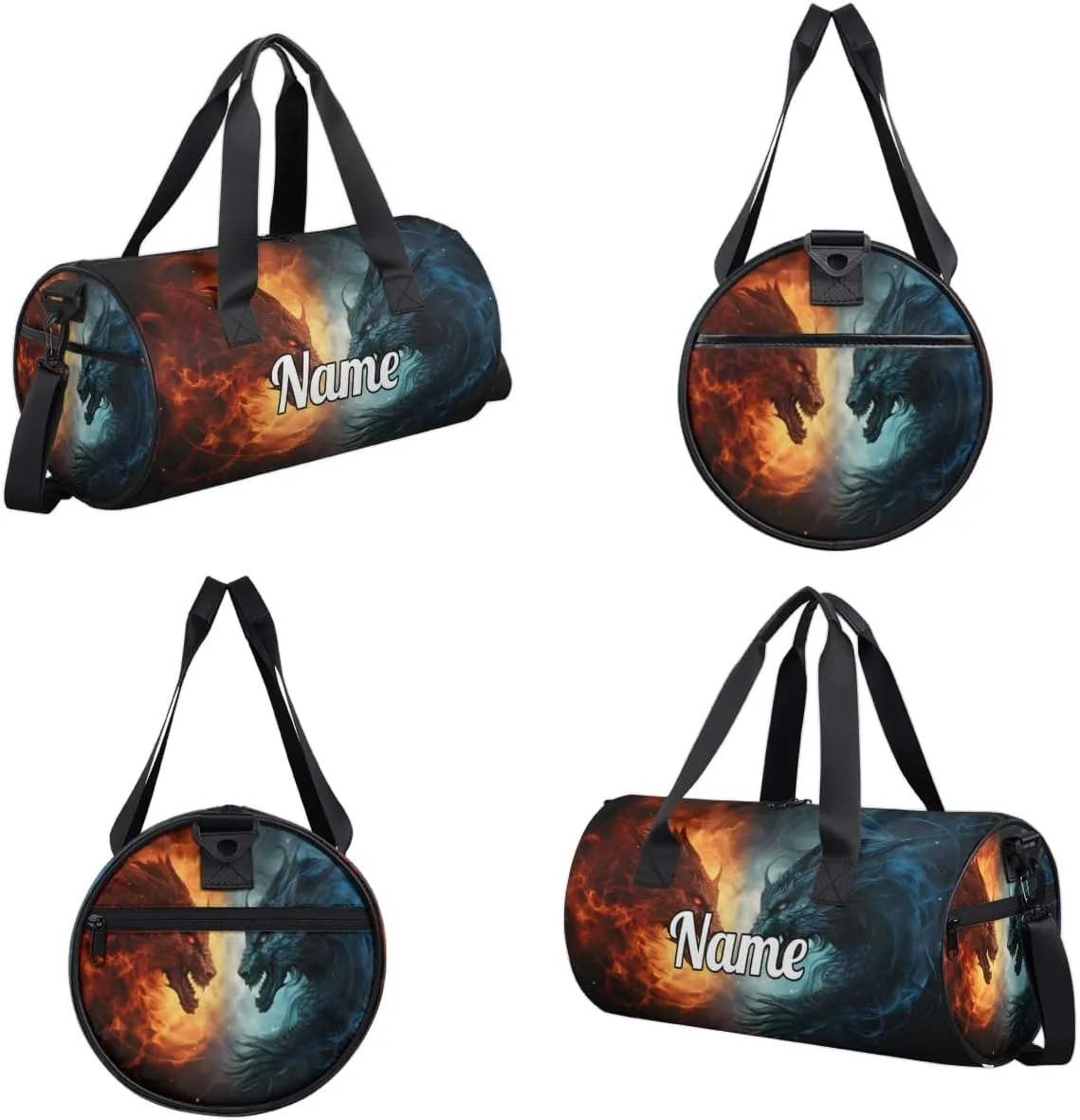 Cute Dance Bag Sport Duffel Gymnastics Sport Bags Custom Ballet Bag Overnight Weekender Bag Waterproof Pattern, Blue And Red Fiery Dragons