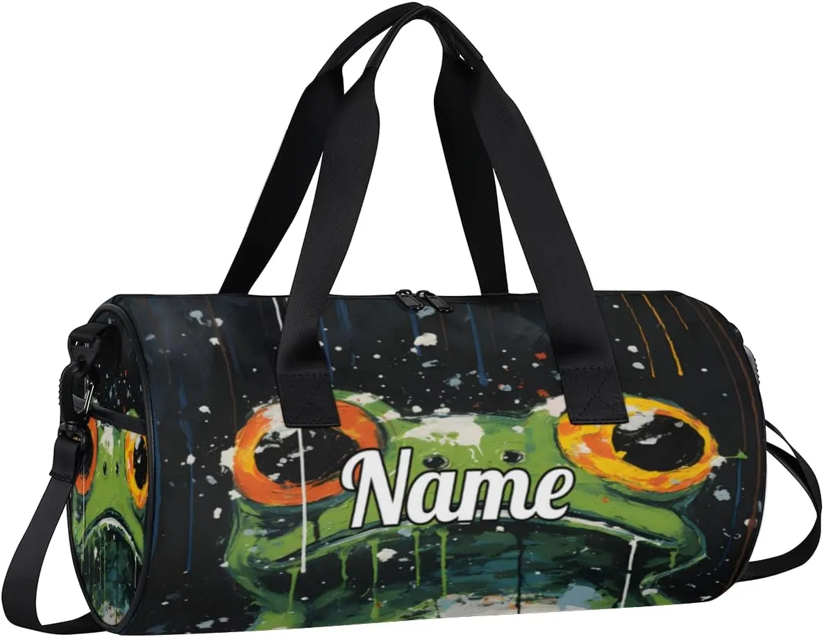 Cute Dance Bag Sport Duffel Gymnastics Sport Bags Custom Ballet Bag Overnight Weekender Bag Waterproof Pattern, Funny Frogs Pattern Print