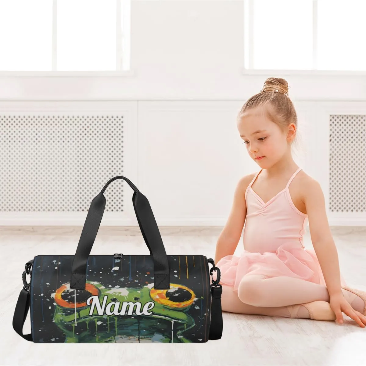 Cute Dance Bag Sport Duffel Gymnastics Sport Bags Custom Ballet Bag Overnight Weekender Bag Waterproof Pattern, Funny Frogs Pattern Print