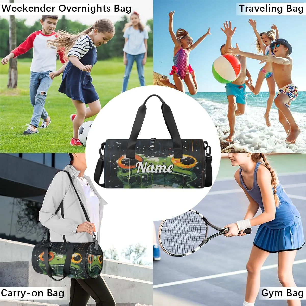 Cute Dance Bag Sport Duffel Gymnastics Sport Bags Custom Ballet Bag Overnight Weekender Bag Waterproof Pattern, Funny Frogs Pattern Print