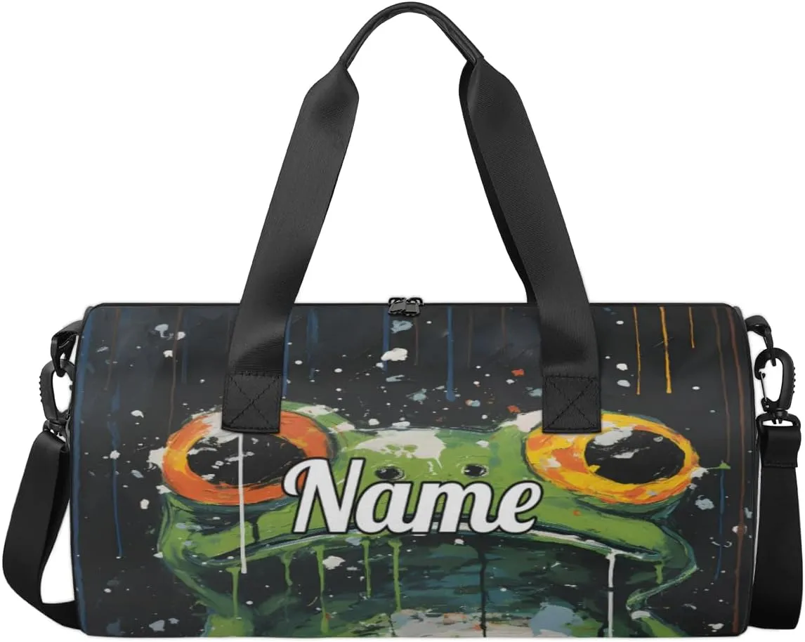 Cute Dance Bag Sport Duffel Gymnastics Sport Bags Custom Ballet Bag Overnight Weekender Bag Waterproof Pattern, Funny Frogs Pattern Print