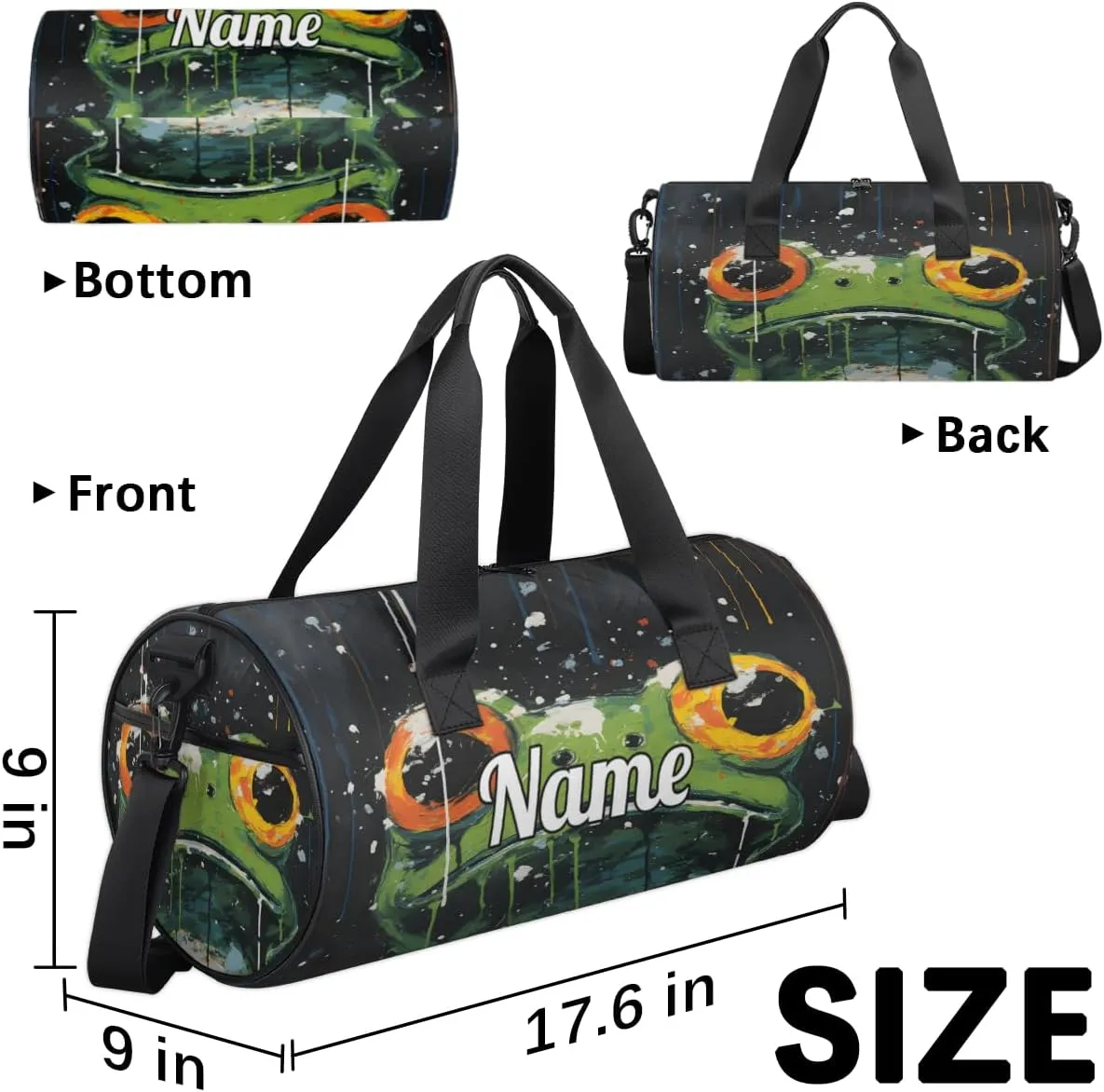 Cute Dance Bag Sport Duffel Gymnastics Sport Bags Custom Ballet Bag Overnight Weekender Bag Waterproof Pattern, Funny Frogs Pattern Print