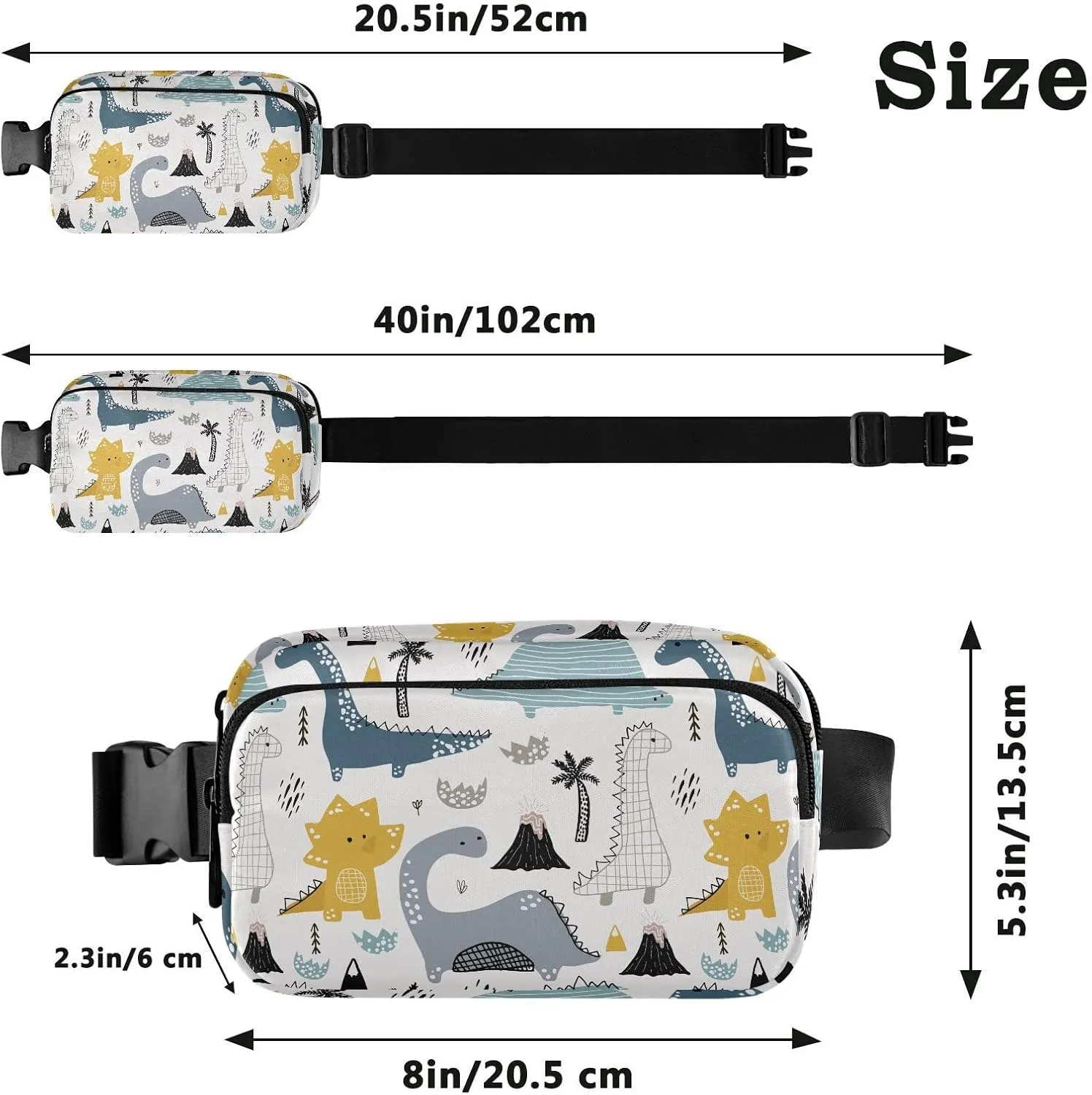 Cute Dinosaur Fanny Packs for Women Men Crossbody Bag Fashion Waist Packs Waterproof Sling Bag Belt Bag Waist Pouch with Adjustable Strap for Valentines Day Gifts Hiking Running Trip Bum Bag