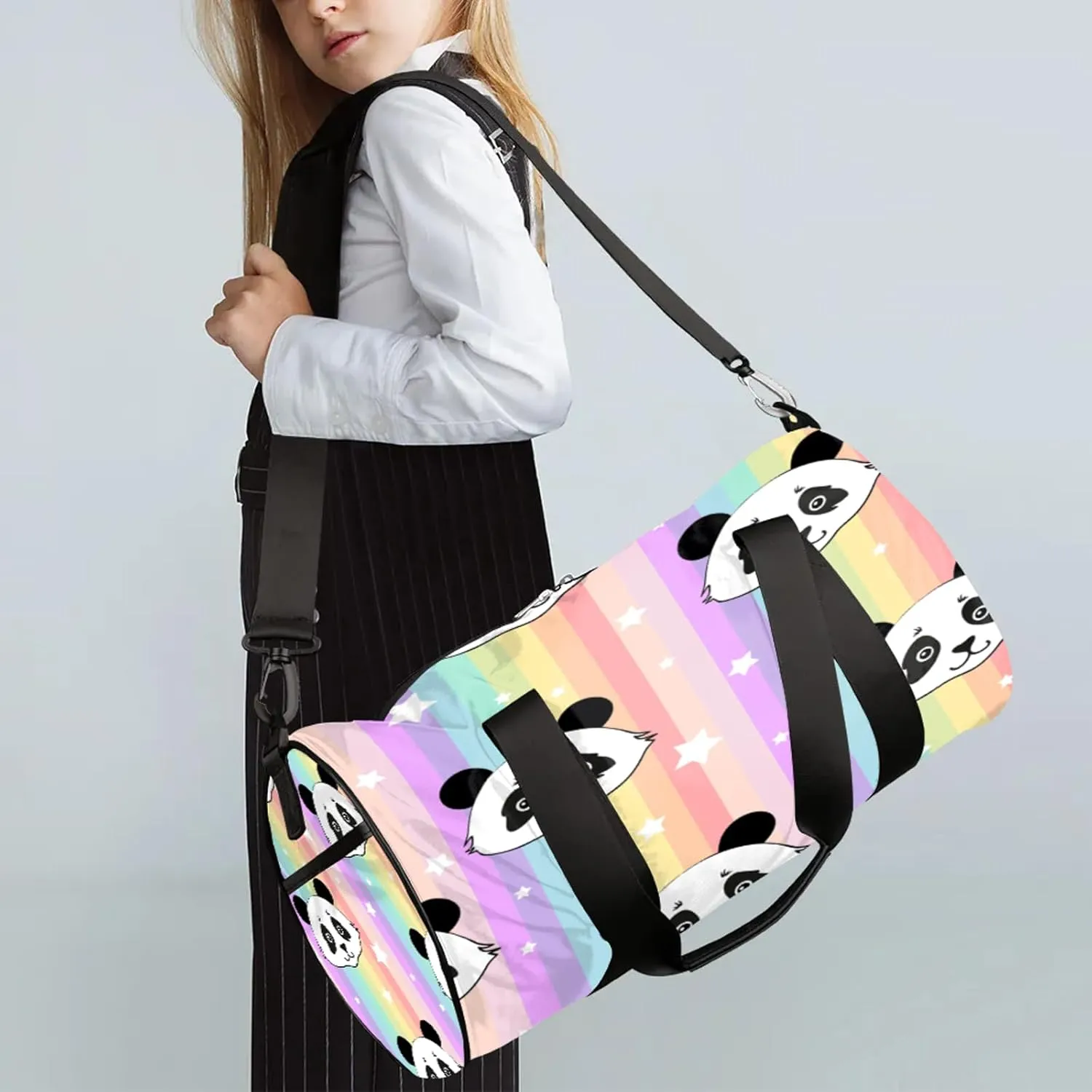 Cute Panda Seamless Pattern Sports Gym Bag for Men Women Lightweight Travel Duffle Bag with Shoulder Strap Waterproof Carry On Weekender Overnight Bag for Travel Sports Gym