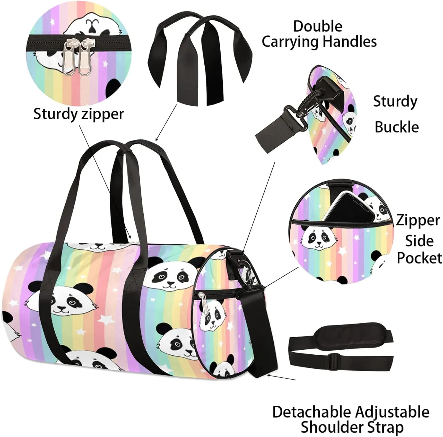 Cute Panda Seamless Pattern Sports Gym Bag for Men Women Lightweight Travel Duffle Bag with Shoulder Strap Waterproof Carry On Weekender Overnight Bag for Travel Sports Gym