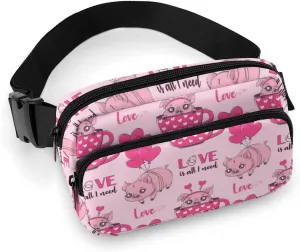 Cute Pig With Tea Cup Balloon Fanny Packs Crossbody Bags for Women Men, Belt Bag Waist Packs for Workout Running Travel with Adjustable Strap