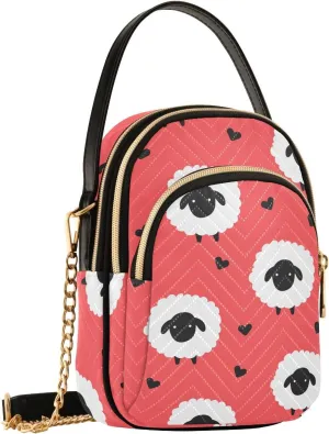 Cute Sheep Heart Coral Crossbody Bags for Women Shouler Handbags Travel Sling Bag Fanny Pack Phone Purse with Strap