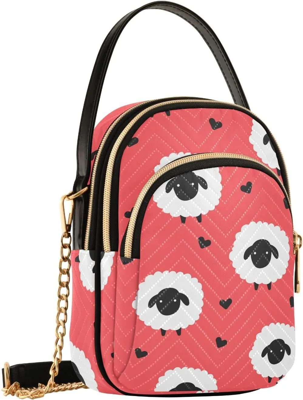 Cute Sheep Heart Coral Crossbody Bags for Women Shouler Handbags Travel Sling Bag Fanny Pack Phone Purse with Strap